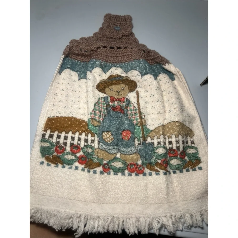 Vintage Fringed Crocheted Hanging Kitchen Hand Towel -